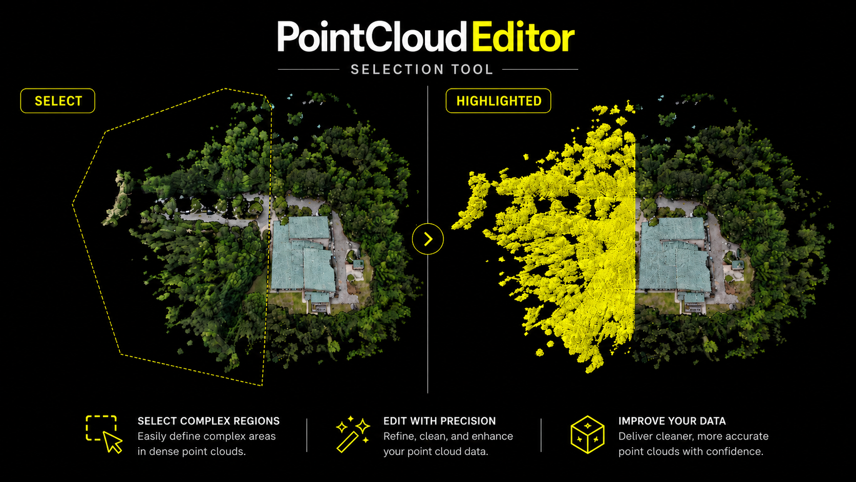 PointCloudEditor selection workflow showing selected point cloud regions